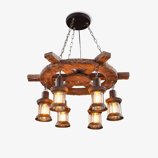 Nautical Industrial Style Wooden Chandelier.