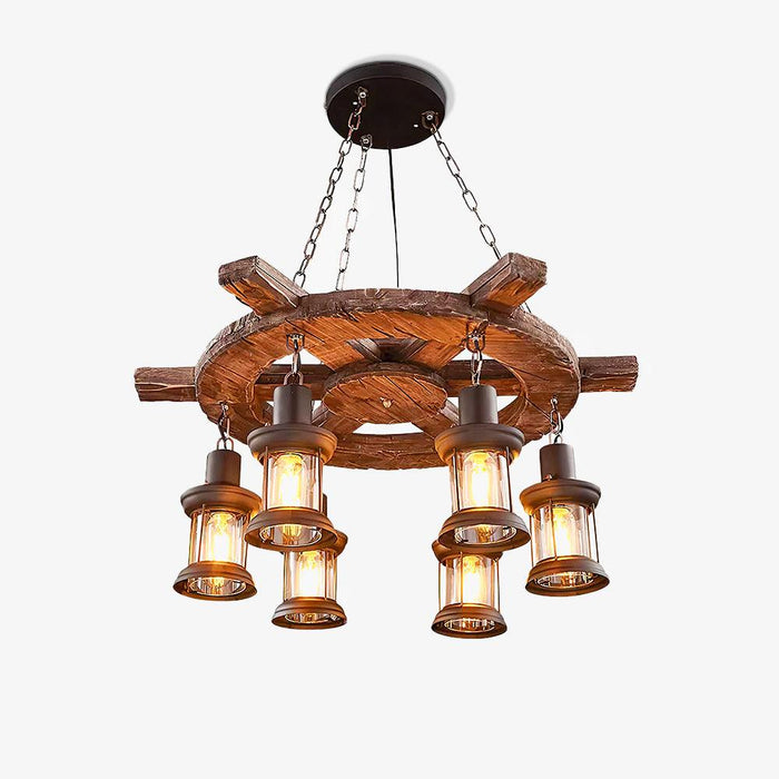 Nautical Industrial Style Wooden Chandelier.