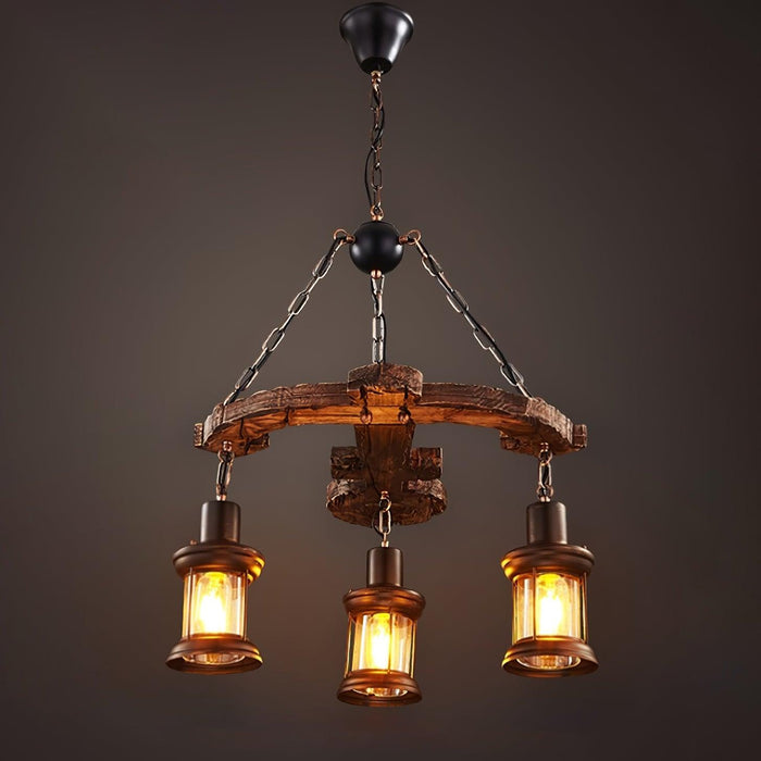 Nautical Industrial Style Wooden Chandelier.