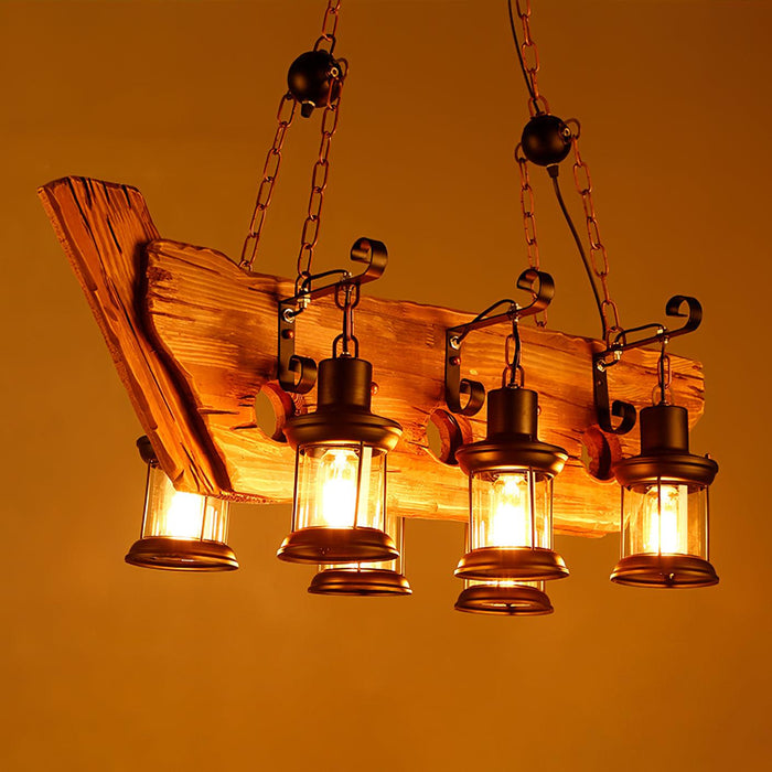 Nautical Industrial Style Wooden Chandelier.