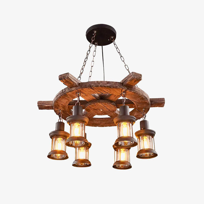 Nautical Industrial Style Wooden Chandelier.