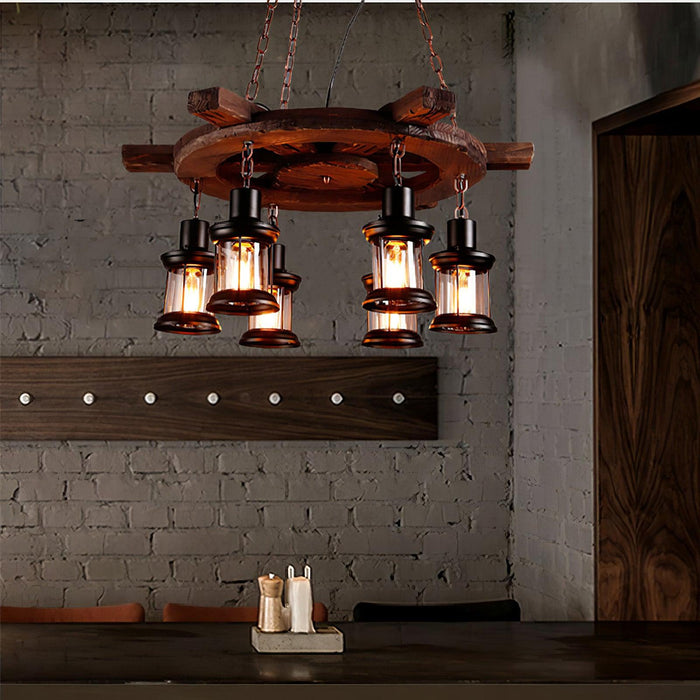 Nautical Industrial Style Wooden Chandelier - Vakkerlight