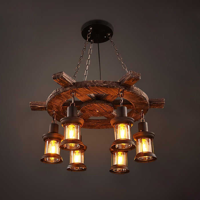 Nautical Industrial Style Wooden Chandelier - DWHOME