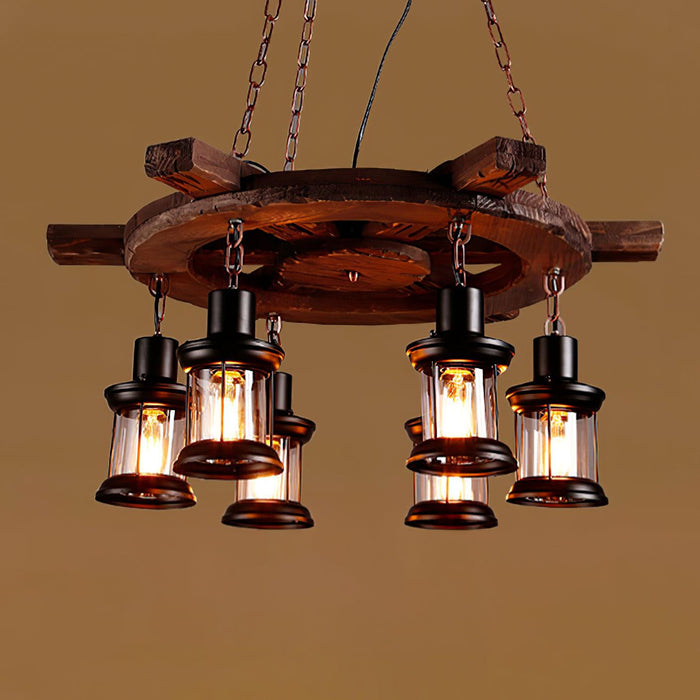 Nautical Industrial Style Wooden Chandelier - Vakkerlight