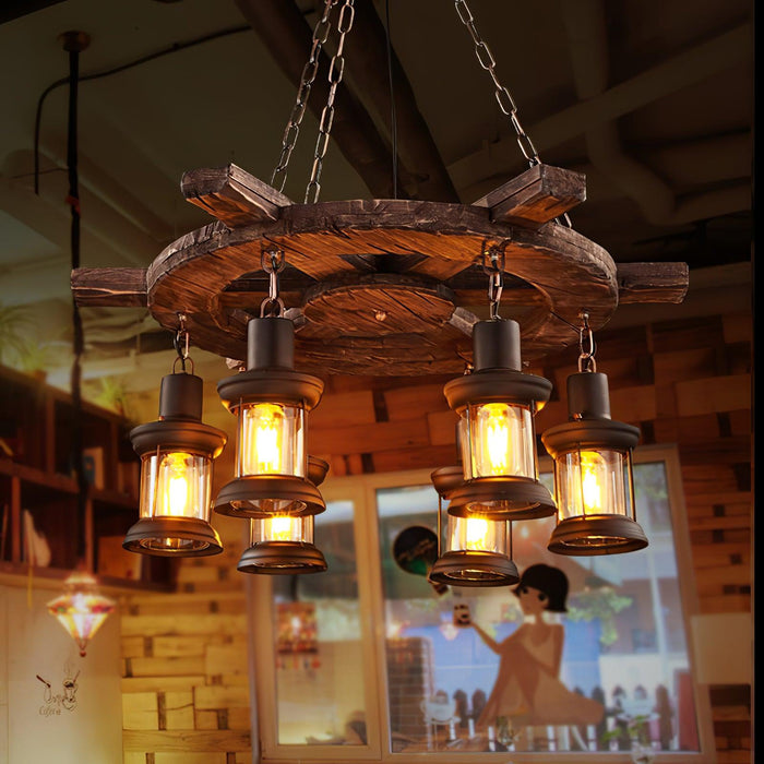 Nautical Industrial Style Wooden Chandelier.