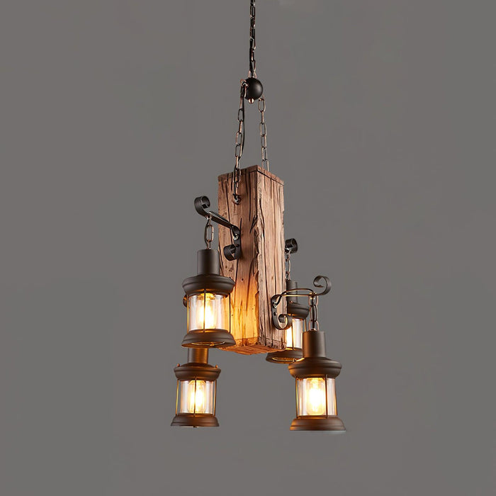 Nautical Industrial Style Wooden Chandelier - Vakkerlight