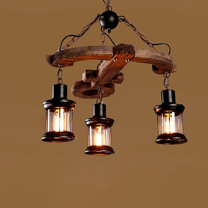 Nautical Industrial Style Wooden Chandelier.