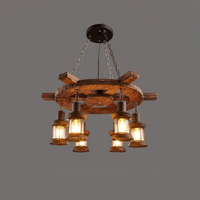 Nautical Industrial Style Wooden Chandelier - Vakkerlight