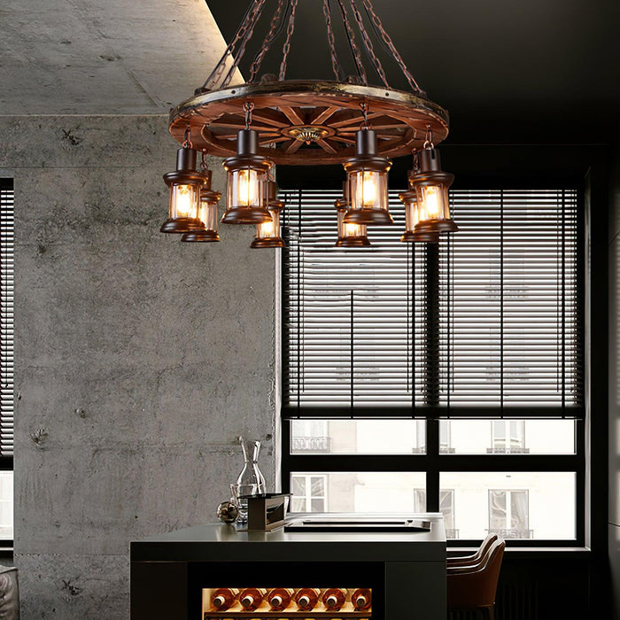 Nautical Industrial Style Wooden Chandelier - Vakkerlight