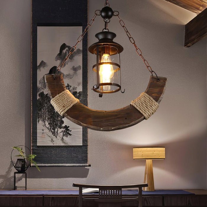 Nautical Industrial Style Wooden Chandelier.