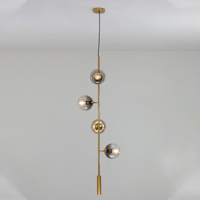 Olive Tree Branch 4 Bulb Staircase Void Brass Pendant Light.