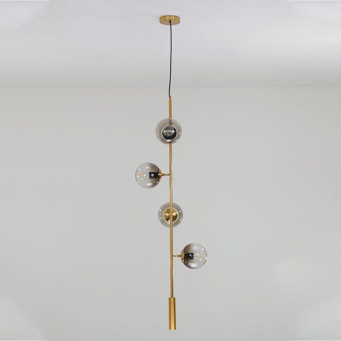 Olive Tree Branch 4 Bulb Staircase Void Brass Pendant Light.