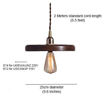 Walnut Wooden Shade Brass Pendant Light.