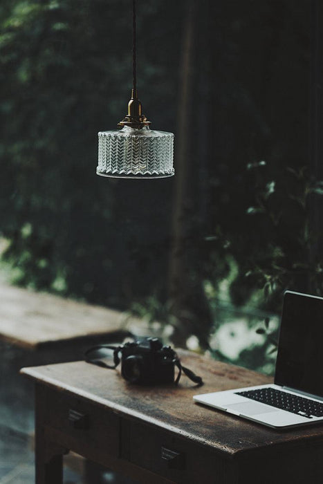 Matilda Glass Mid Century Vintage look Brass Fitting Pendant Light.