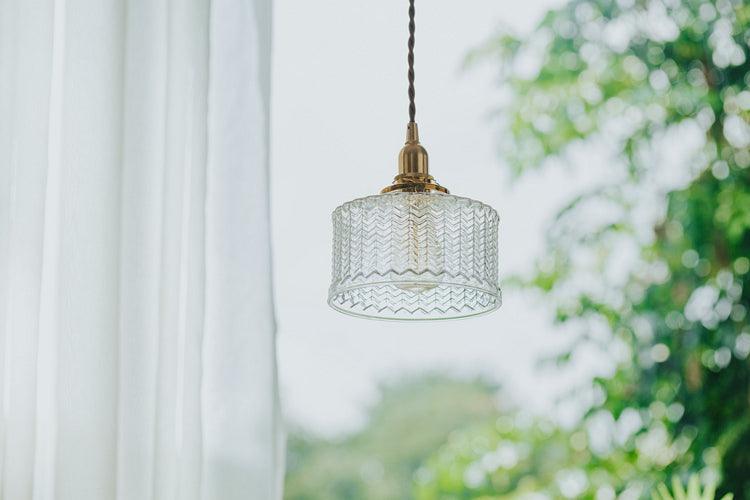 Matilda Glass Mid Century Vintage look Brass Fitting Pendant Light.