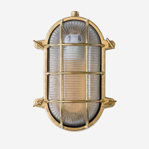 Nautilus Oval brass cage outdoor wall light / ceiling Light.