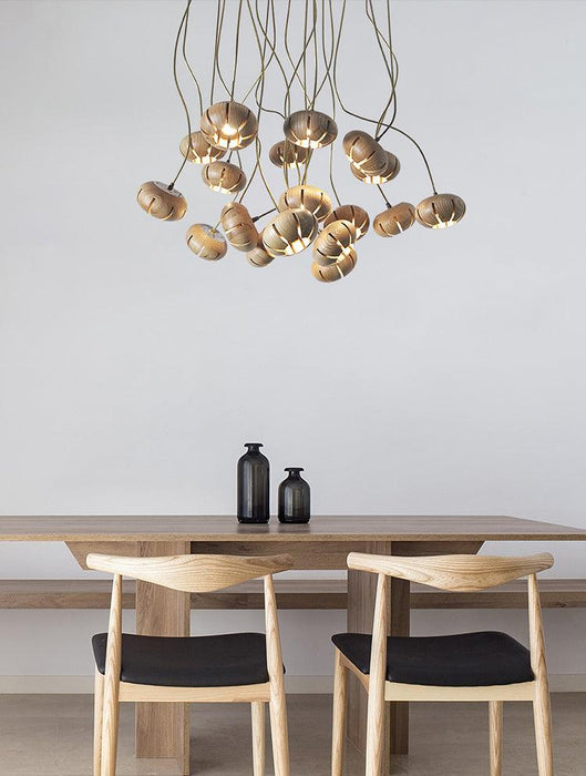 Wooden Petal Round Cluster Pendant Light.