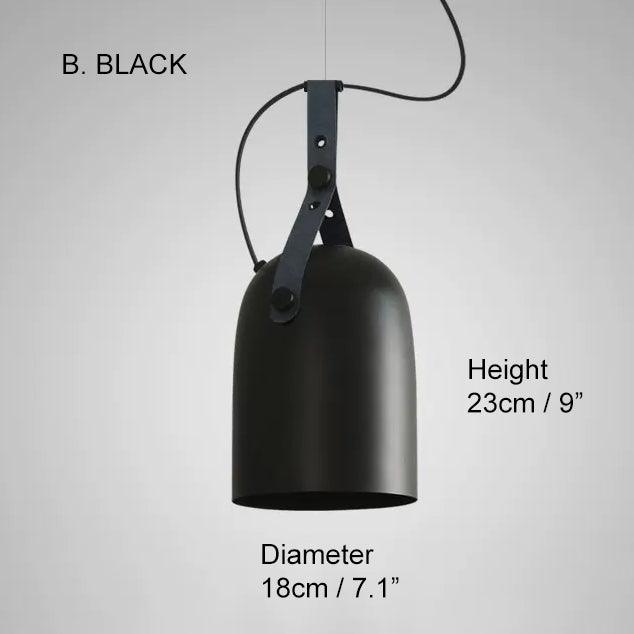 Kemi loft minimalist monochrome pendant light with strap handle.