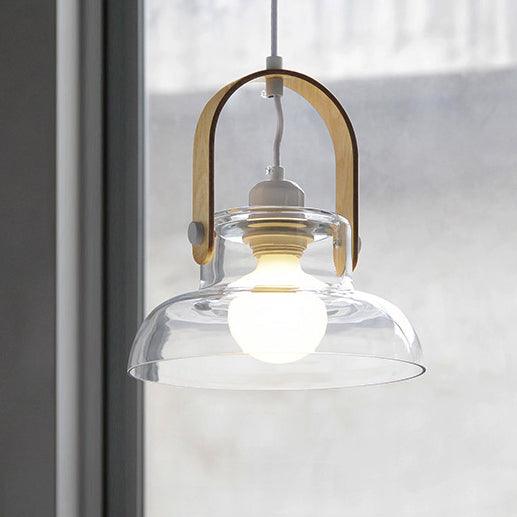 Skandi Clear Glass  Wooden Look Pendant Light.