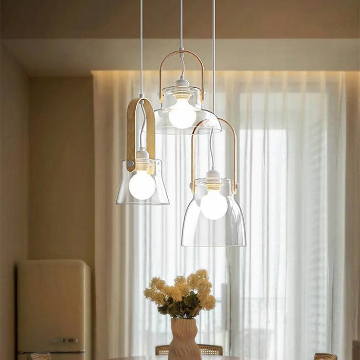 Skandi Clear Glass  Wooden Look Pendant Light.