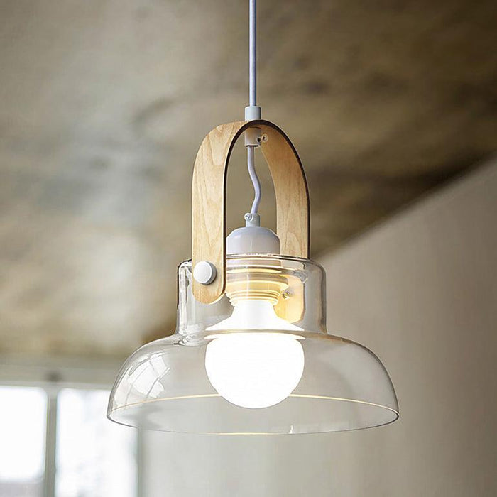 Skandi Clear Glass  Wooden Look Pendant Light.