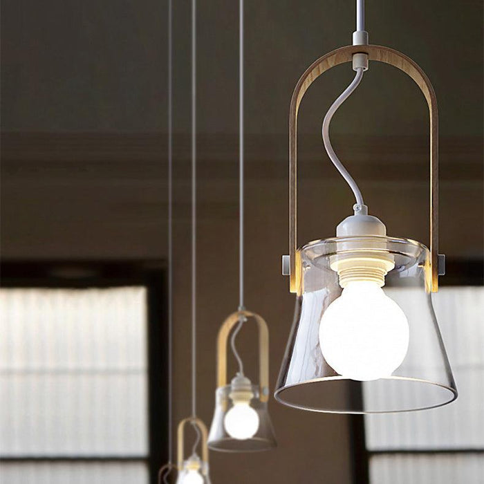 Skandi Clear Glass  Wooden Look Pendant Light.