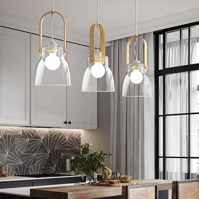 Skandi Clear Glass  Wooden Look Pendant Light.