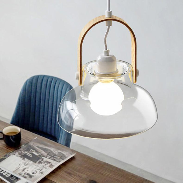 Skandi Clear Glass  Wooden Look Pendant Light.