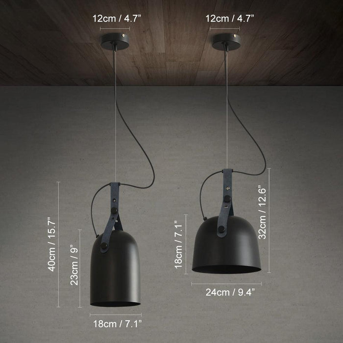 Kemi loft minimalist monochrome pendant light with strap handle.