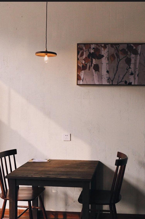 Walnut Wooden Shade Brass Pendant Light.