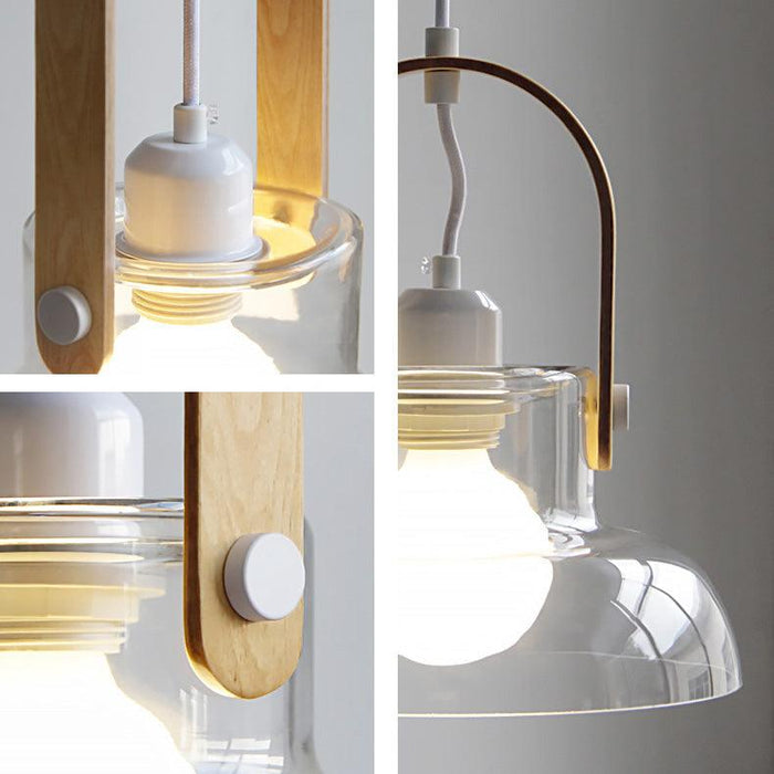 Skandi Clear Glass  Wooden Look Pendant Light.