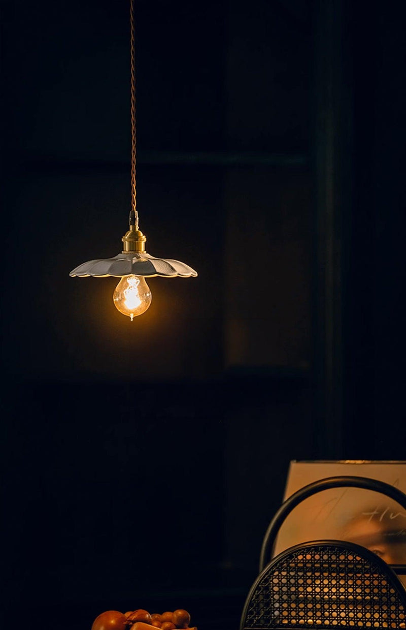 Odette Porcelain Shade Brass Fitting Pendant Light-DWHOME