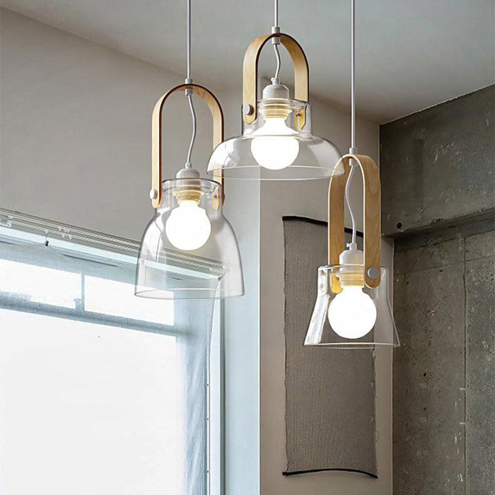 Skandi Clear Glass  Wooden Look Pendant Light.