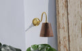 Oberon Wooden Shade Brass gooseneck arm Wall Light.