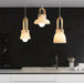 Skandi white milk glass wooden handle pendant light.