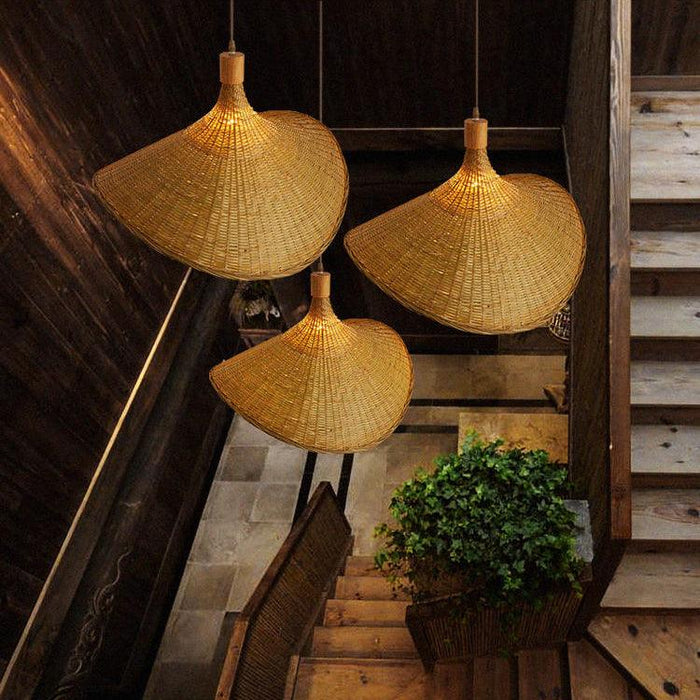 Panama Rattan Wicker Bamboo Pendant Light.