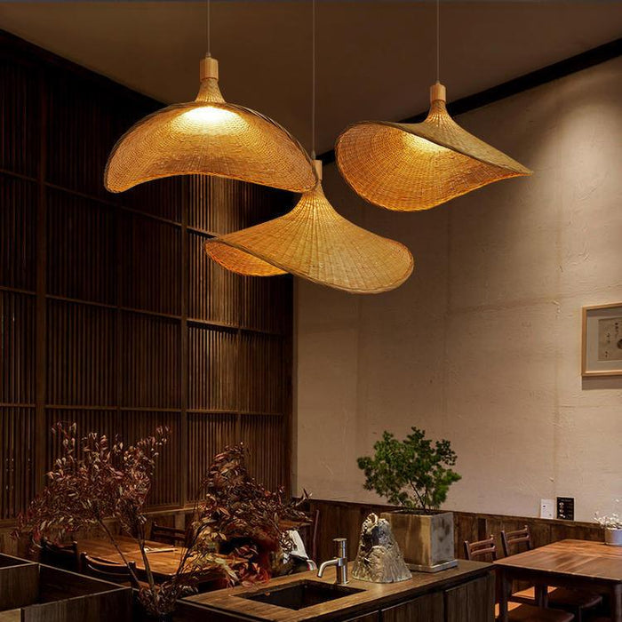 Panama Rattan Wicker Bamboo Pendant Light.