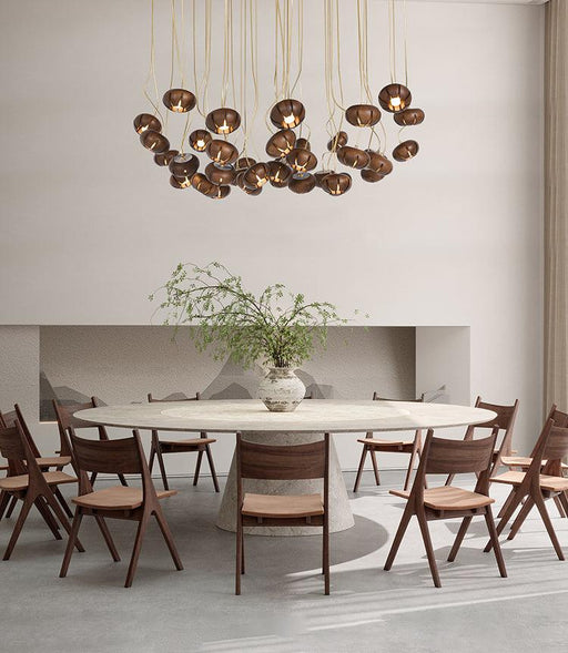 Wooden Petal Round Cluster Pendant Light.