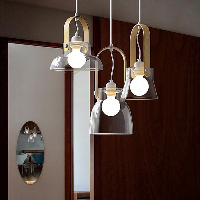 Skandi Clear Glass  Wooden Look Pendant Light.