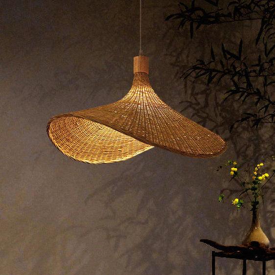 Panama Rattan Wicker Bamboo Pendant Light.