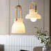 Skandi white milk glass wooden handle pendant light.