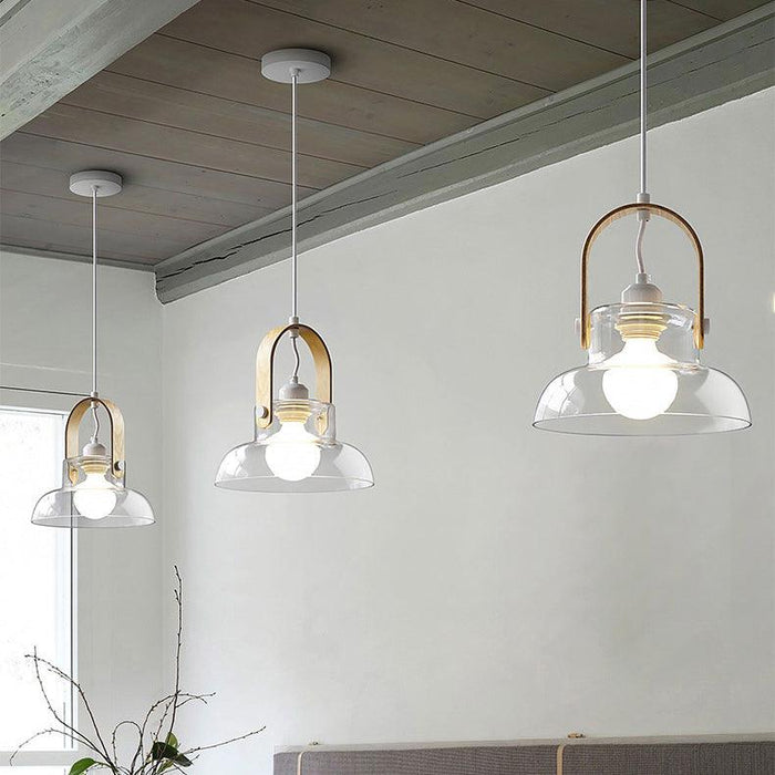 Skandi Clear Glass  Wooden Look Pendant Light.