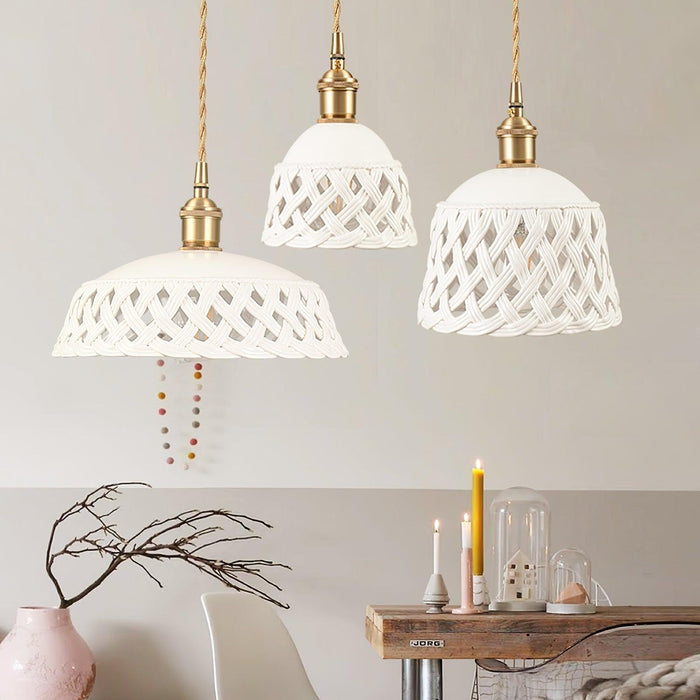 Openwork Ceramic Pendant Swag Light-DWHOME