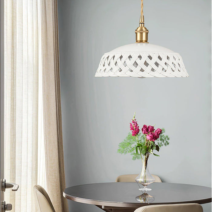 Openwork Ceramic Pendant Swag Light-DWHOME