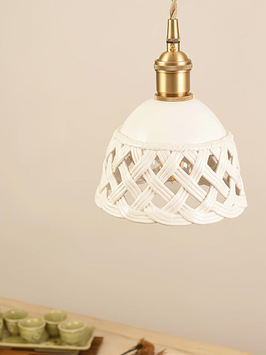 Openwork Ceramic Pendant Swag Light-DWHOME