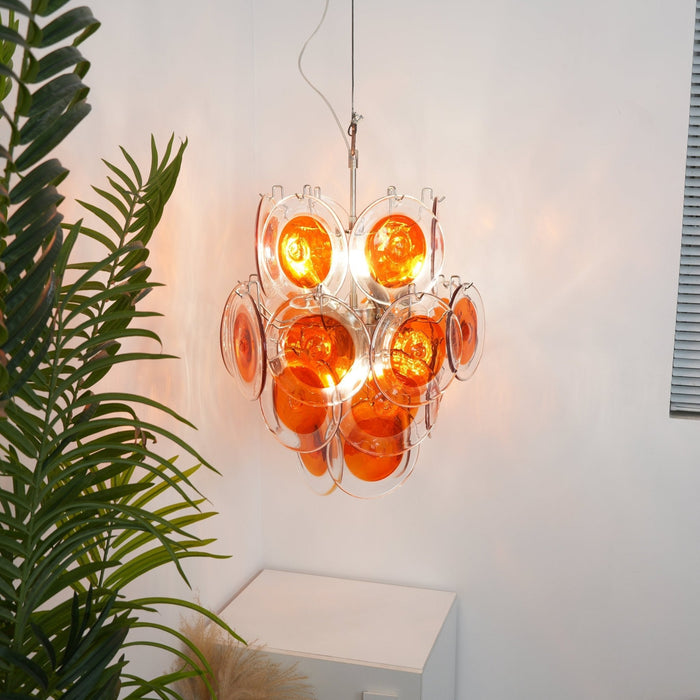 Orange Transparent Murano Disc Chandelier-DWHOME