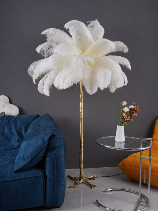 Ostrich Feather Brass Floor Lamp - DWHOME