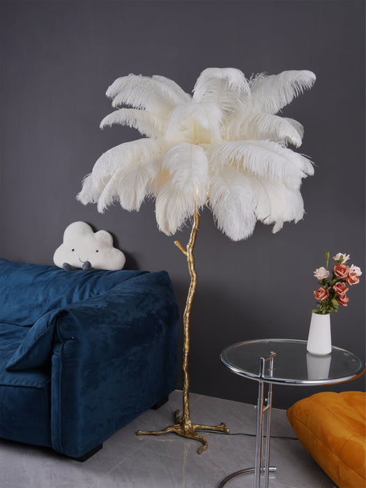 Ostrich Feather Brass Floor Lamp