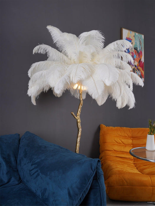 Ostrich Feather Brass Floor Lamp - DWHOME