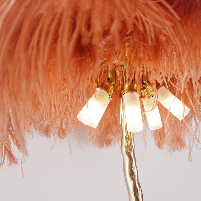 Ostrich Feather Brass Floor Lamp